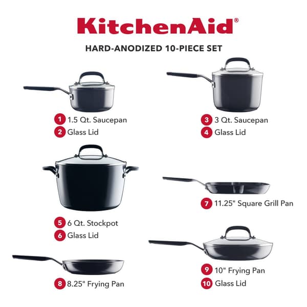 KitchenAid&#174; Hard-Anodized Nonstick 10pc. Cookware Set