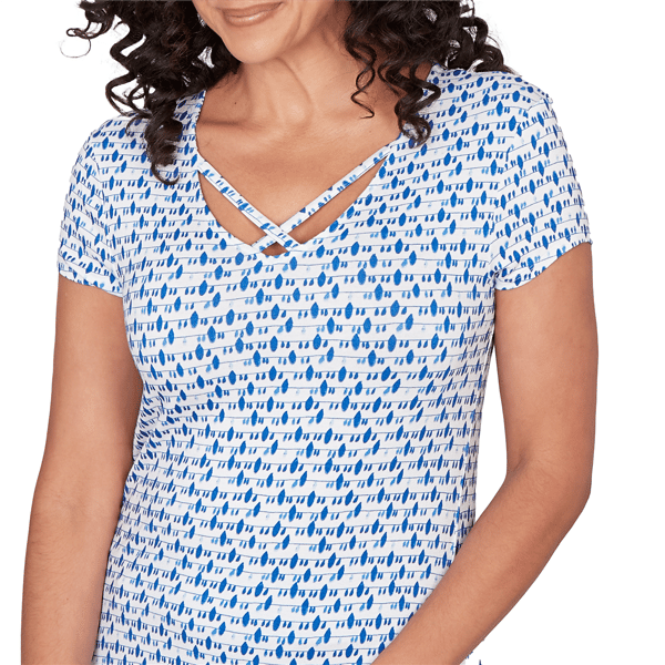 Womens Emaline Key Items Short Sleeve V Neck Stripe Dot Tee