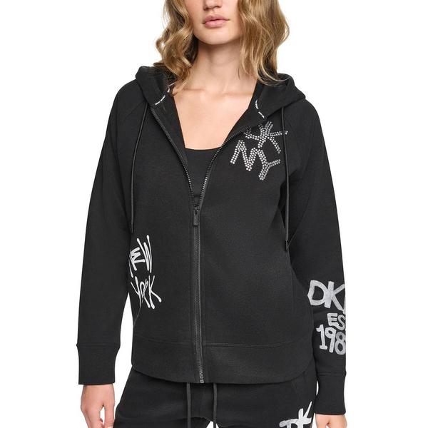 Womens DKNY Sport Graffiti Rhinestone Logo Full Zip Hoodie