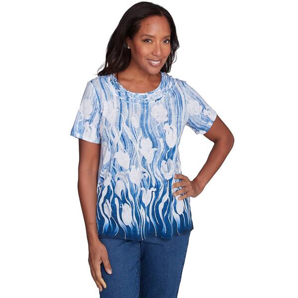 Womens Alfred Dunner Flower Power Knit Tulip Border Blouse - image 