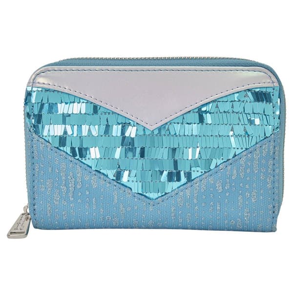 Womens Loungefly Elsa Glitter Sequin Zip Around Wallet