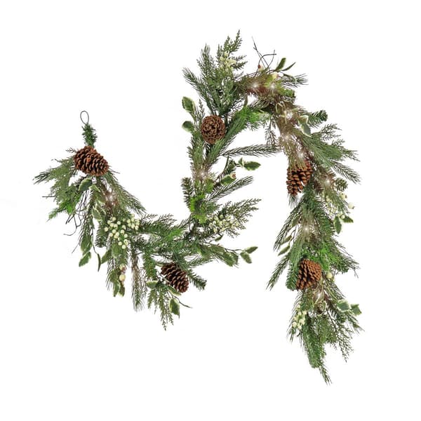 National Tree 6ft. Holly & White Berry Garland w/ LED Lights - image 