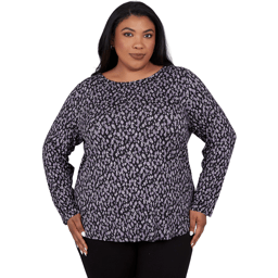 Plus Size Emaline Lavender Revelry Long Sleeve Diamond Blouse