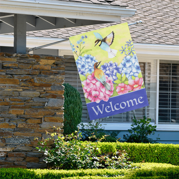 Northlight Welcome Floral Hummingbird Outdoor House Flag