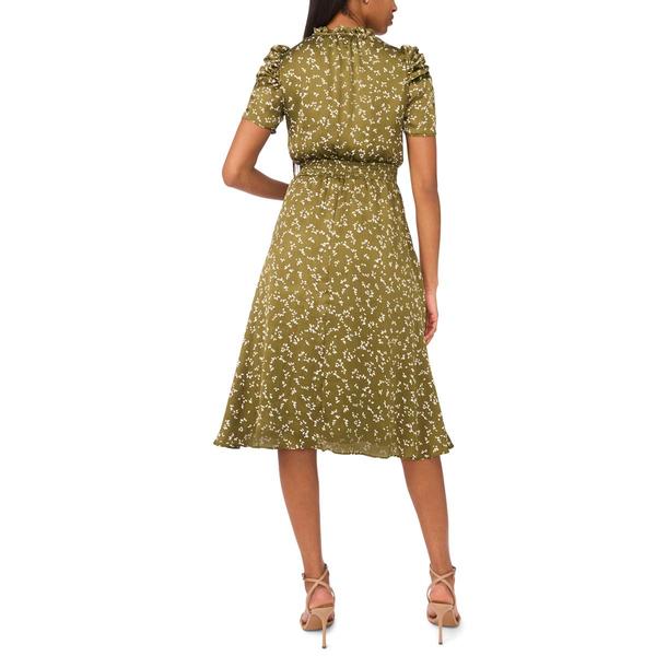 Petite MSK Short Puff Sleeve Leaf Chiffon A-Line Dress