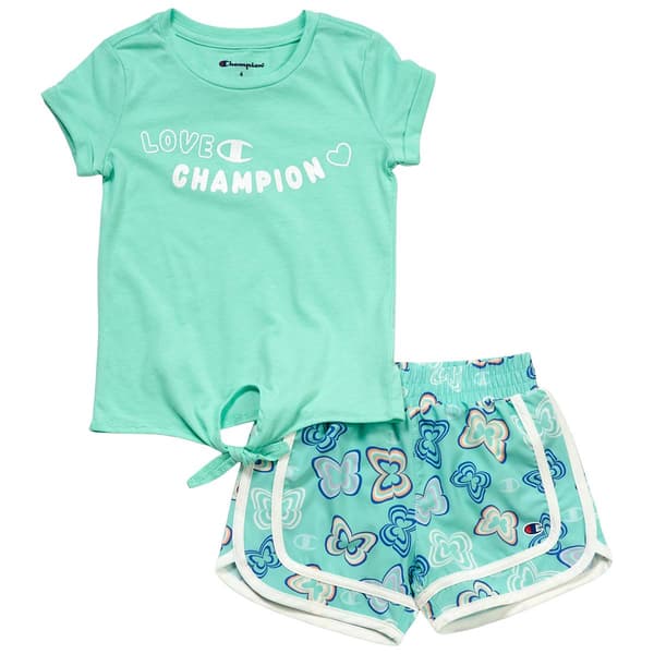 Girls (4-6x) Champion(R) Tie Front Tee w/ Butterfly Woven Shorts - image 