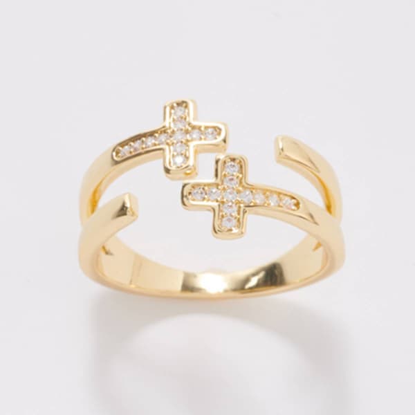 Ashley Cooper(tm) Gold Double Cross Ring with CZ Pave Stones - image 