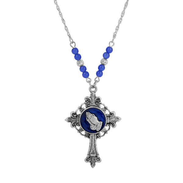 Symbols of Faith Silver-Tone Cross Praying Hands Necklace - image 