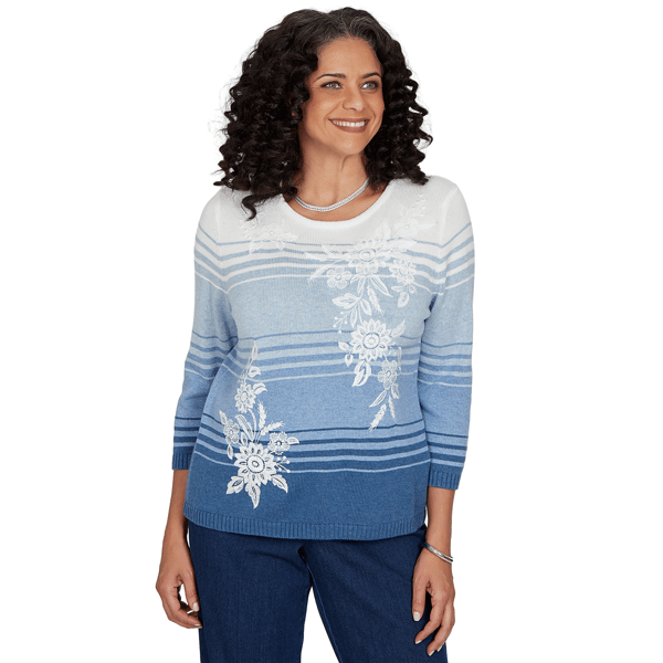 Womens Alfred Dunner Tuscany Ombre Stripe Floral Sweater