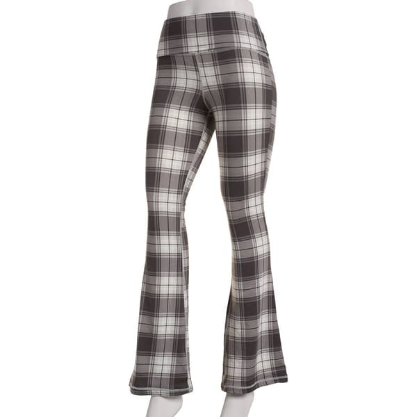 Juniors No Comment Ultra Soft Plaid Fold Over Flare Leggings - image 