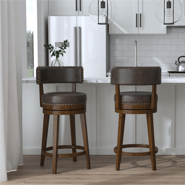 HH2 Home Lawton Brown Upholstered Swivel Counter Height Stool