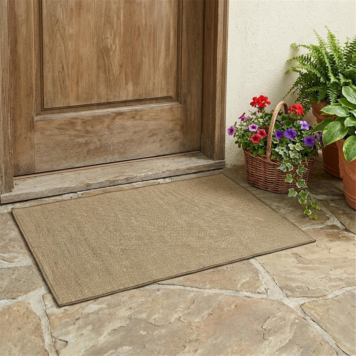 HomeRoots Tan Stain Resistant Indoor/Outdoor Accent Rug