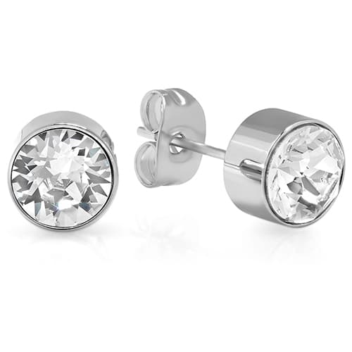 Steeltime Swarovski&#40;R&#41; Crystals & Steel Stud Earrings - image 