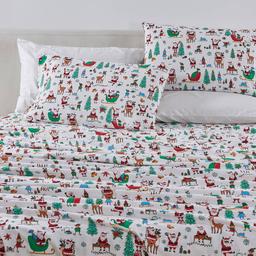 Freshfolds Cotton Santa Joy Holiday 4pc. Flannel Sheet Set