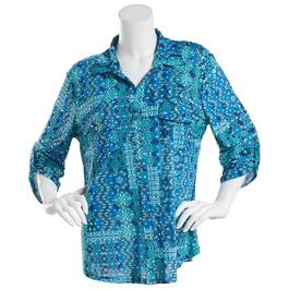 Womens Emily Daniels 3/4 Tab Sleeve Cool Patchwork Button Down