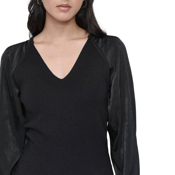 Womens DKNY Longsleeve Mix Media V-Neck Sweater