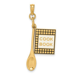 Unisex Gold Classics&#40;tm&#41; 14kt Gold 3D Cookbook With Spoon Charm