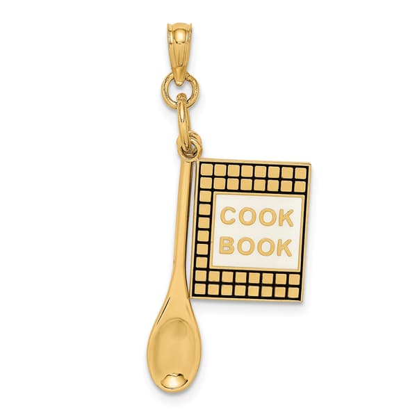 Unisex Gold Classics&#40;tm&#41; 14kt Gold 3D Cookbook With Spoon Charm - image 
