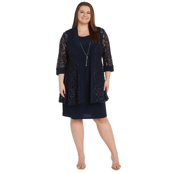 Plus Size R&M Richards Embroidered Sequin Lace Jacket Dress - image 