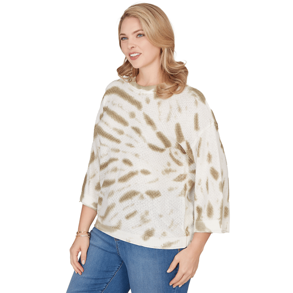 Plus Size Skye’s the Limit Fresh Start 3/4 Sleeve Tie Dye Sweater
