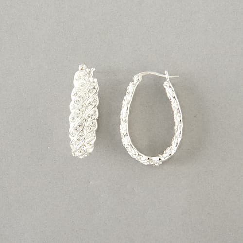 Silver Plated Brass Crystal Twisted Hoop Earrings