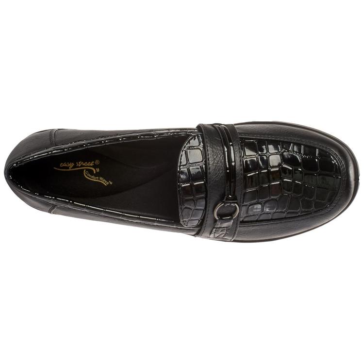 Womens Easy Street Harlow Black Patent Crocodile loafers