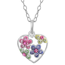 Kids Sterling Silver Crystal Flower Heart Pendant Necklace