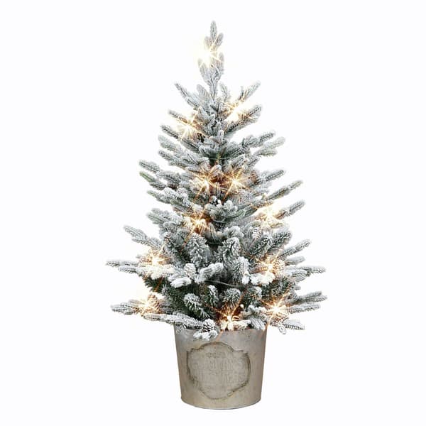 Puleo International 3ft. White Light LED Potted Flocked Tree