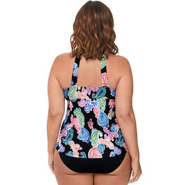 Plus Size Leilani Paisley Hi-Back Tankini Swim Top
