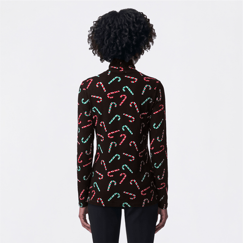Womens Inner Circle Holiday Candy Canes Turtleneck Tee
