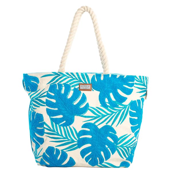 Sun ''N'' Sand Blue Leaves Shoulder Tote - image 