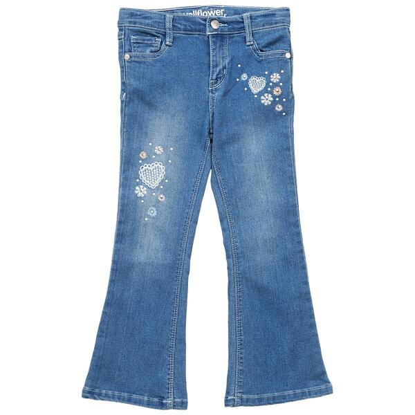 Girls &#40;4-6x&#41; Wallflower&#40;R&#41; Girl Heart Embroidered Flare Denim Jeans - image 