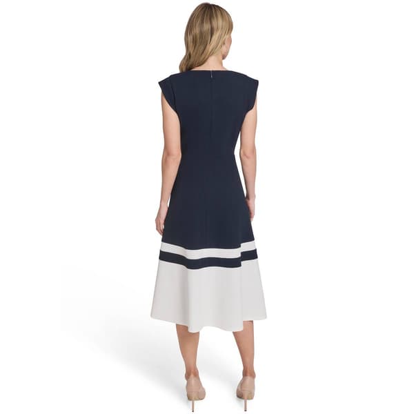 Womens Tommy Hilfiger Cap Sleeve V Neck Color Block Midi Dress