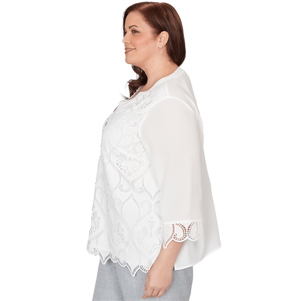 Plus Size Alfred Dunner Al Fresco 3/4 Sleeve Lace Cut Out Blouse