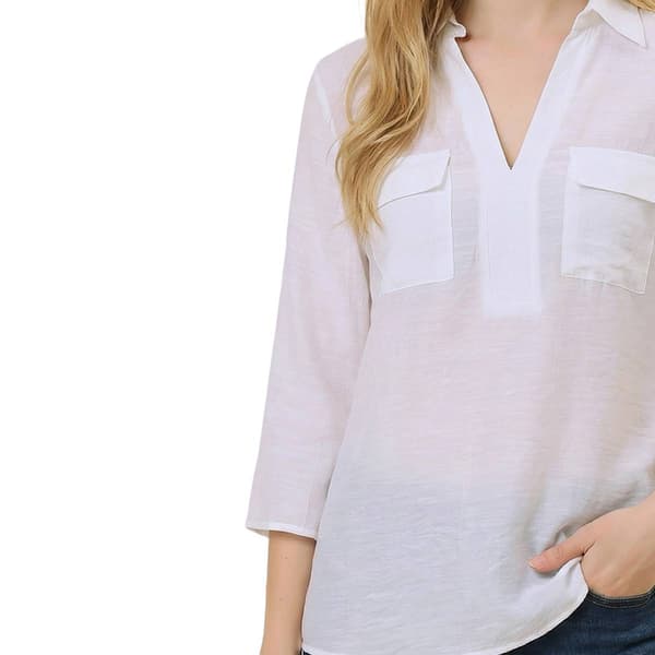 Womens NY Collection 3/4 Sleeve Solid V Neck Blouse