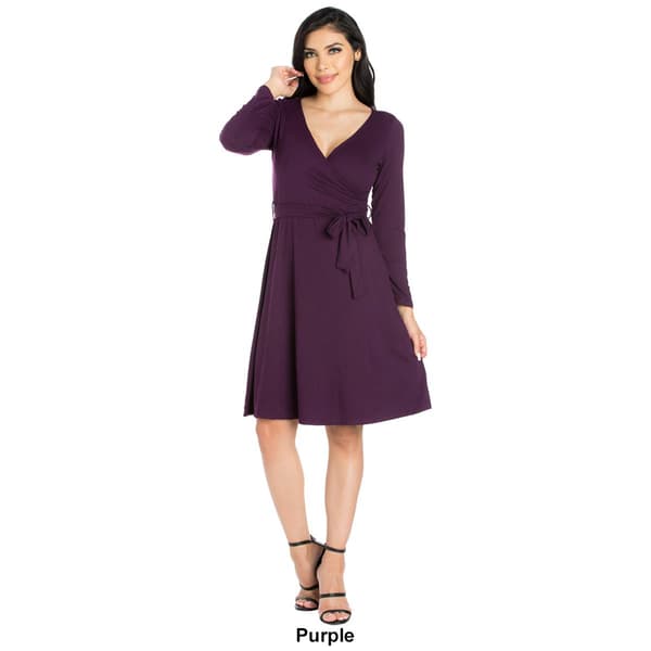 Womens 24/7 Comfort Apparel Long Sleeve Belted Dress