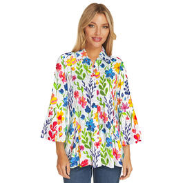 Womens Ali Miles 3/4 Bell Sleeve Floral Print Button Front Blouse