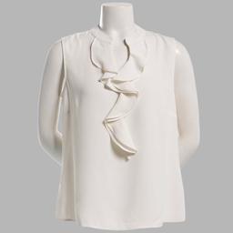 Womens Kasper Sleeveless Ruffle Front Solid Blouse