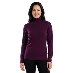 Womens Nautica Long Sleeve Solid Turtleneck Button Cuff Sweater