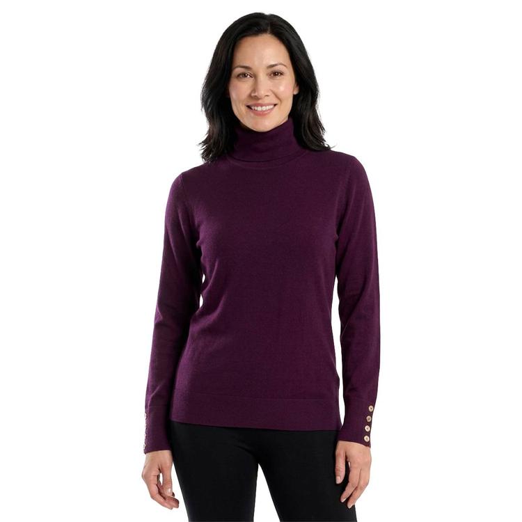 Womens Nautica Long Sleeve Solid Turtleneck Button Cuff Sweater