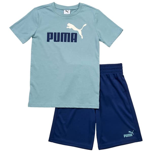 Boys (8-20) Puma(R) Small Logo Tee & Short Set - Seafoam - image 
