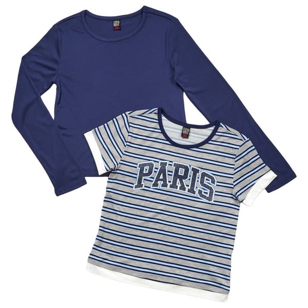 Girls (7-16) Star Ride(R) 2pk. Paris Stripe & Solid Tees