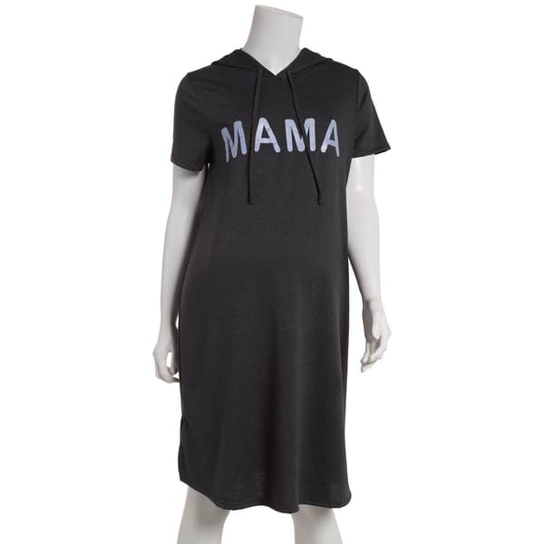 Womens Due Time Short Sleeve Hooded Terry Maternity Dress - image 