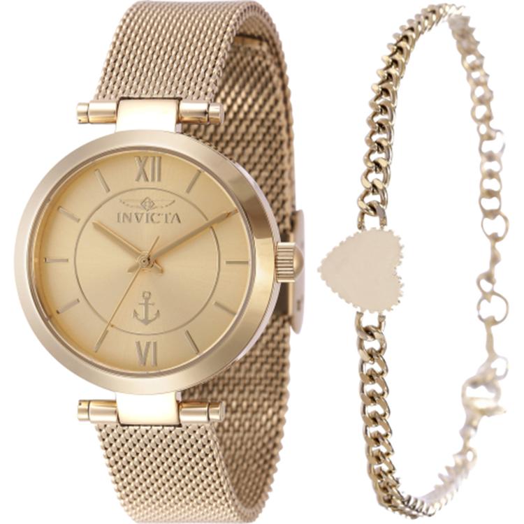 Womens Invicta Ocean Voyage Gold Mesh Watch & Bracelet Set
