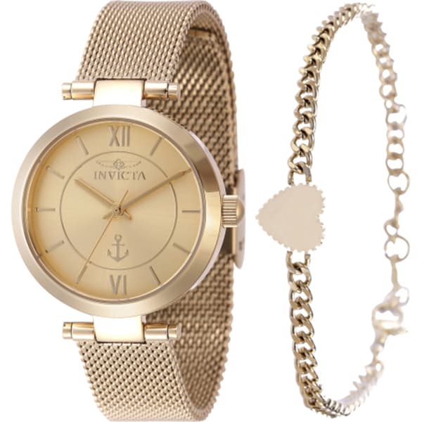 Womens Invicta Ocean Voyage Gold Mesh Watch & Bracelet Set - image 