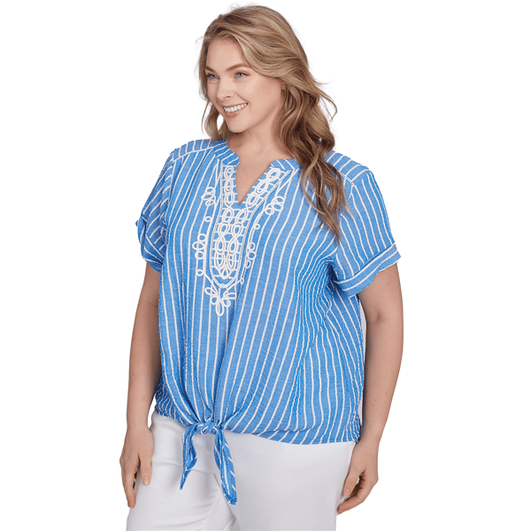 Plus Size Ruby Rd. Tinted Tides Stripe Embellished Blouse