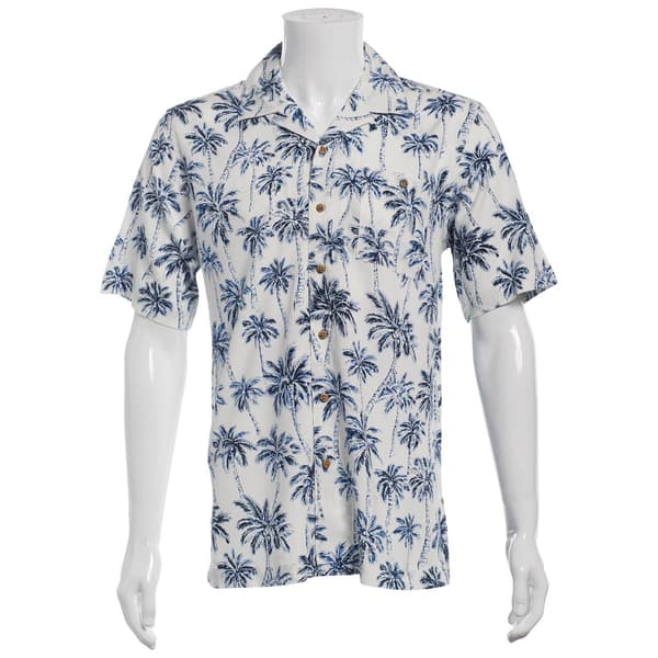 Mens Campia Short Sleeve Rayon Tropical Button Down Shirt - White
