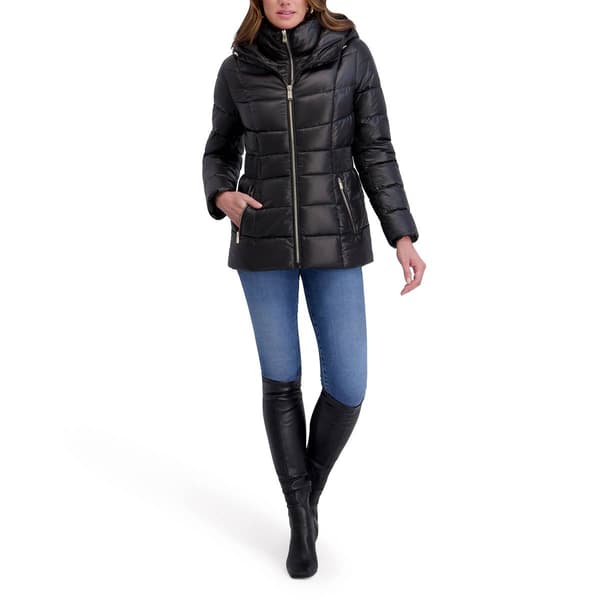 Womens Kensie Short Puffer Coat with Bib - image 