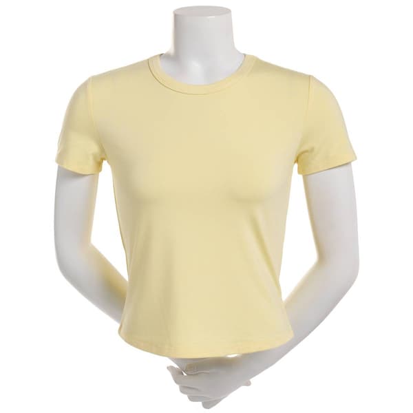 Juniors Pink Rose Crew Neck Tee - image 