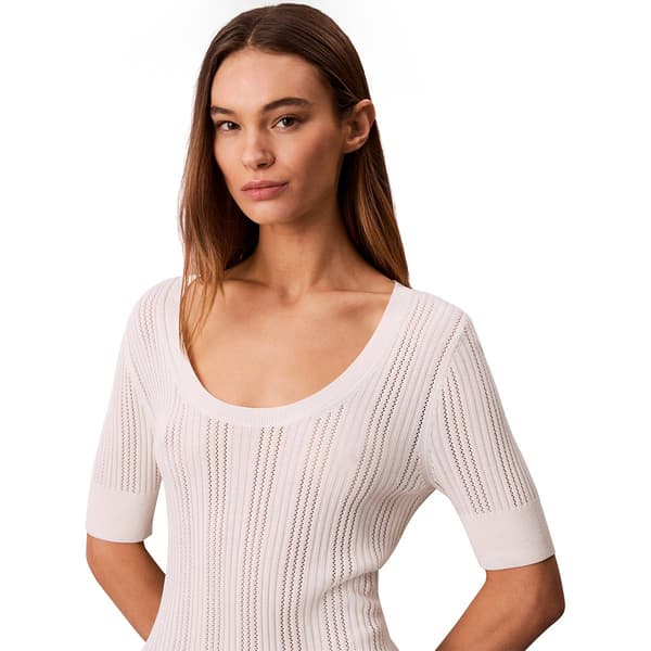 Womens Calvin Klein Short Sleeve Scoop Neck Pointelle Sweater